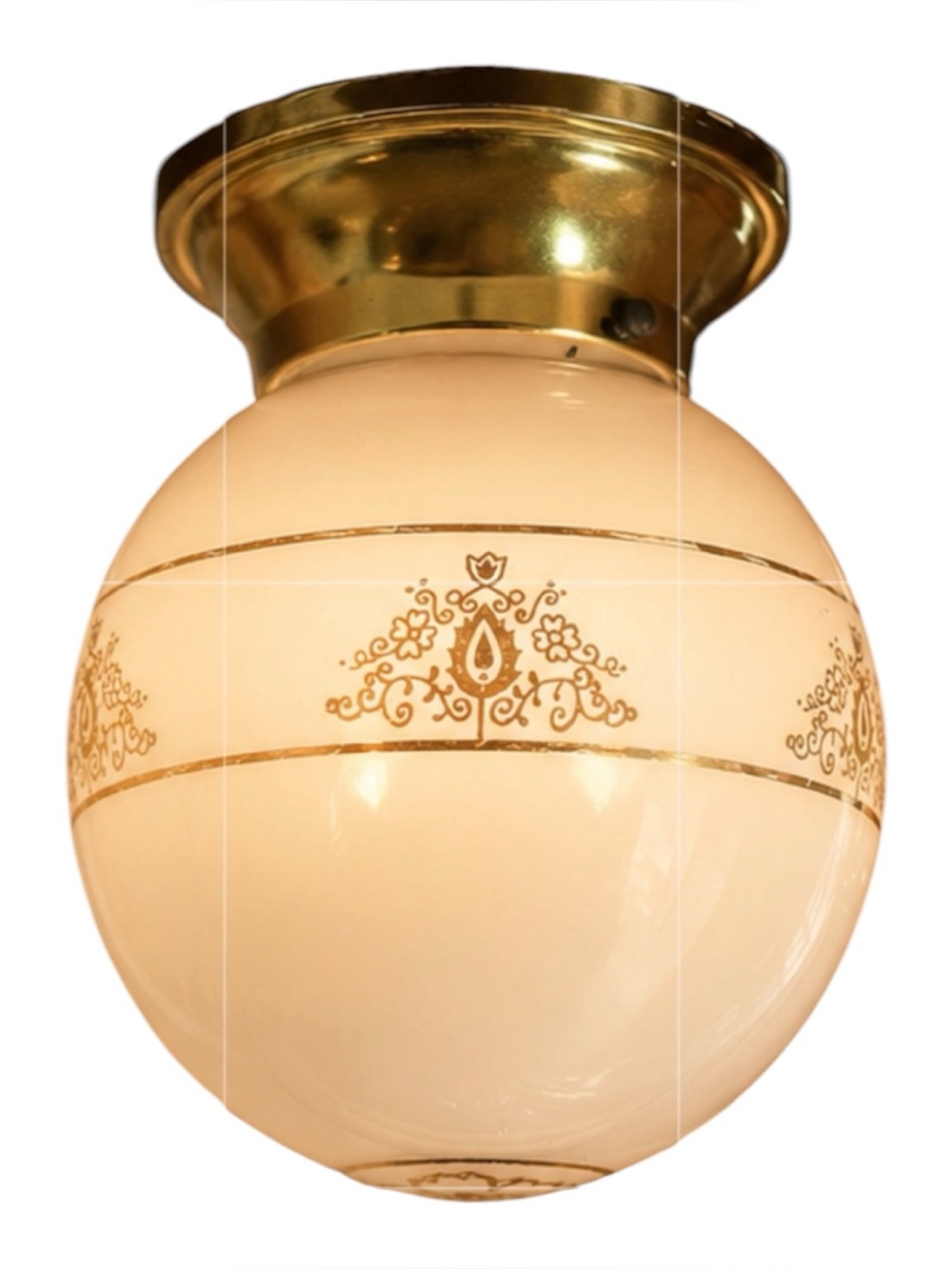 Vintage Milk Glass Globe Wall Sconce Gold Floral Brass Tone Mid Century Light
